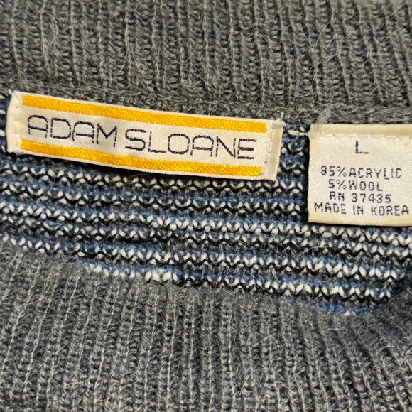 VINTAGE 80s funky quirky geometric knit sweater mens navy blue Diamond argyle - Picture 8 of 10